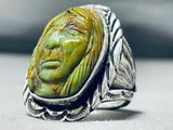 Native American Extremely Intricate Vintage Hand Carved Royston Turquoise Sterling Silver Ring-Nativo Arts