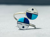 Double Kachina Face Vintage Native American Zuni Turquoise Sterling Silver Inlay Ring-Nativo Arts