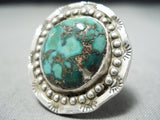 Fabulous Vintage Native American Navajo Green Turquoise Sterling Silver Ring-Nativo Arts