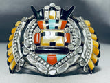 Ceremonial Vintage Native American Zuni Turquoise Kachina Sterling Silver Bracelet-Nativo Arts