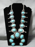 Carico Lake Turquoise Vintage Native American Navajo Sterling Silver Squash Blossom Necklace-Nativo Arts