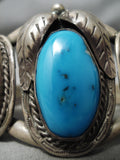 Heavy Thick!! Vintage Native American Navajo Blue Gem Turquoise Sterling Silver Leaf Bracelet-Nativo Arts