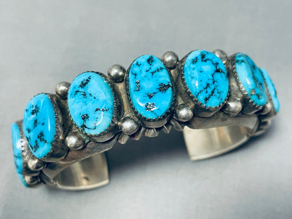 Important Heavier Vintage Native American Navajo Turquoise Wil Benally Sterling Silver Bracelet-Nativo Arts