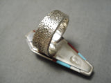 Native American Tremendous Vintage Navajo David Tune Turquoise Sterling Silver Inlay Ring-Nativo Arts