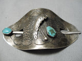 Native American One Of The Best Vintage Navajo Turquoise Sterling Silver Hair Barrette Clip Old-Nativo Arts