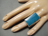 Huge Heavy Sturdy Men's Native American Navajo Blue Turquoise Sterling Silver Ring-Nativo Arts