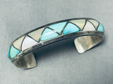 Lorrie Kallestewa Vintage Native American Zuni Blue Gem Turquoise Mother Of Pearl Inlay Bracelet-Nativo Arts