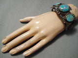 One Of Best Vintage Native American Navajo Gilber Turquoise Sterling Silver Bracelet-Nativo Arts
