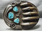 Big Huge Men's Vintage Native American Navajo Turquoise Sterling Silver Leaf Buckle Old-Nativo Arts