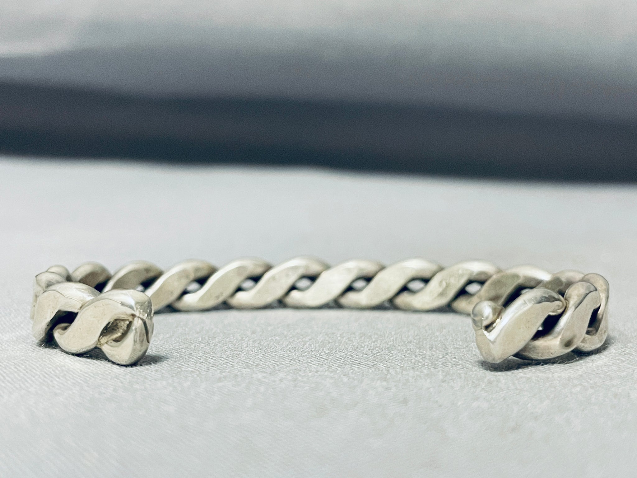 Chunkiest Handmade Navajo Sterling Twist Wire Cuff Satin 