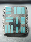 One Of The Most Unique Ever Vintage Native American Navajo Turquoise Inlay Sterling Silver Ring-Nativo Arts
