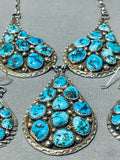 Superb Vintage Native American Navajo Old Kingman Turquoise Sterling Silver Necklace Earring Set-Nativo Arts