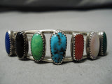 Incredible Rainbow Turquoise Vintage Native American Navajo Sterling Silver Bracelet Old-Nativo Arts