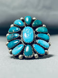 Beautiful Vintage Native American Navajo Blue Gem Cluster Sterling Silver Enormous Ring-Nativo Arts