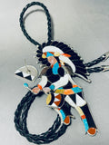 One Of The Biggest Vintage Native American Zuni Turquoise Sterling Silver Bolo Tie-Nativo Arts