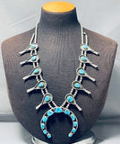 Vintage Native American Navajo Sleeping Beauty Turquoise Sterling Silver Squash Blossom Necklace-Nativo Arts