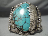 Ginormous Vintage Native American Navajo Rare Turquoise Sterling Silver Leaf Bracelet-Nativo Arts