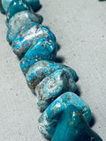 308 Gram Mind Blowing Native American Navajo Turquoise Nugget Sterling Silver Tube Necklace-Nativo Arts
