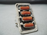 Towering Navajo Coral Sterling Silver Ring Native American-Nativo Arts