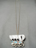 Intricate! Vintage Zuni Native American Turquoise Sterling Silver Wagon Necklace-Nativo Arts