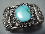 Heavy Silver Slag Sterling Turquoise Vintage Native American Navajo Bracelet Old-Nativo Arts