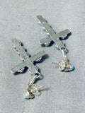 Dazzling Native American Zuni Sleeping Beauty Turquoise Sterling Silver Cross Earrings-Nativo Arts