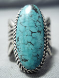 Native American Len Martza Vintage Zuni Spiderweb Turquoise Sterling Silver Ring Old-Nativo Arts