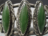 Very Rare!! Vintage Native American Navajo Jade Sterling Silver Leaf Bracelet Old-Nativo Arts
