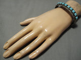 Authentic Vintage Native American Navajo Square Turquoise Sterling Silver Bracelet Old-Nativo Arts