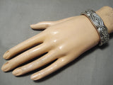 Best Hand Tooled Vintage Native American Navajo Oscar Alexius Sterling Silver Heavy Bracelet-Nativo Arts
