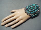 Striking Vintage Native American Navajo Turquoise Sterling Silver Cluster Bracelet Old-Nativo Arts