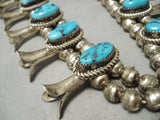 Amazing Vintage Native American Navajo Blue Turquoise Sterling Silver Squash Blossom Necklace-Nativo Arts