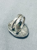 Intricate Matrix Vintage Native American Navajo Turquoise Sterling Silver Ring Old-Nativo Arts