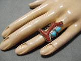 Fabulous Vintage Zuni Native American Easter Blue Turquoise Sterling Silver Ring-Nativo Arts