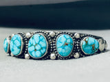 Important Vintage Native American Navajo Signed 5 High Grade Turquoise Sterling Silver Bracelet-Nativo Arts