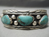 Exquisite Vintage Native American Navajo Green Turquoise Sterling Silver Bracelet Old-Nativo Arts