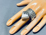 Exceptional Native American Navajo White Buffalo Turquoise Sterling Silver Ring Signed-Nativo Arts