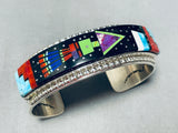 One Of The Best Native American Navajo Gaspeite Turquoise Inlay Sterling Silver Bracelet-Nativo Arts