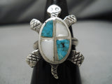 Impressive Vintage Zuni Native American Inlay Turquoise Sterling Silver Ring-Nativo Arts