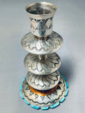 Completely Handmade Vintage Native American Navajo Candlestick Turquosie Sterling Silver Holder-Nativo Arts