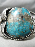 Rare Vintage Native American Navajo Smokey Bisbee Turquoise Sterling Silver Leaf Bracelet-Nativo Arts