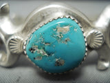 Unique Tso Vintage Native American Navajo Blue Gem Turquoise Sterling Silver Bracelet-Nativo Arts