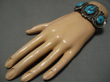 Important Blue Warrior Turquoise Vintage Native American Navajo Sterling Silver Bracelet Old-Nativo Arts