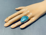 Magnificent J. Tsosie Signed Native American Navajo Kingman Turquoise Sterling Silver Ring-Nativo Arts