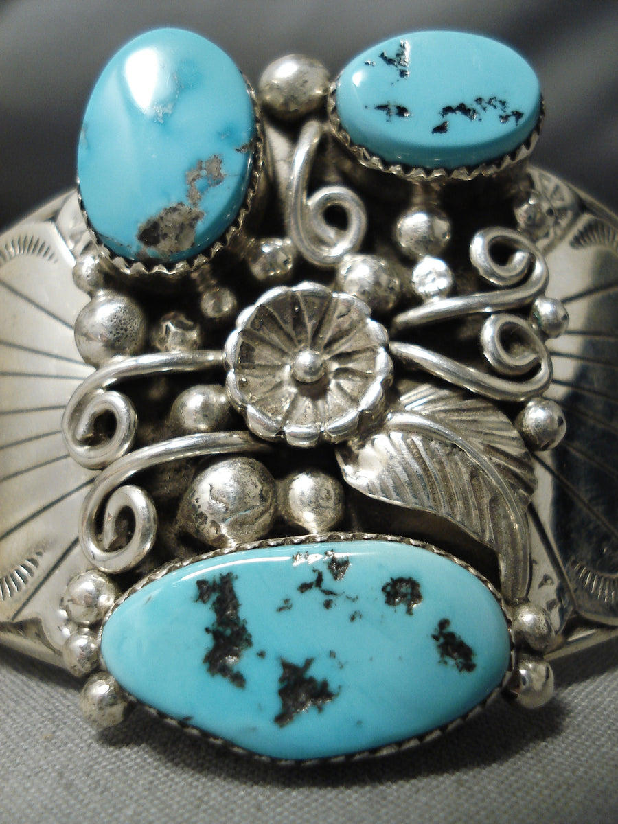 Amazing Vintage Native American Navajo Detailed Sterling Silver Turquo ...