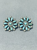 Sun Of Turquoise Rays Vintage Native American Zuni Sterling Silver Earrings-Nativo Arts