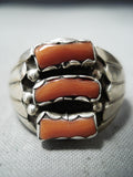 Beautiful signed Navajo Native American Coral Sterling Silver Ring-Nativo Arts