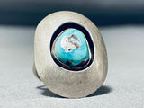 Old Vintage Native American Navajo Shadowbox Sterling Silver Turquoise Ring-Nativo Arts