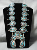 Authentic Vintage Native American Navajo Turquoise Sterling Silver Squash Blossom Necklace Old-Nativo Arts