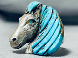 Native American One Of The Most Unique Ever Vintage Navajo Turquoise Horse Sterling Silver Ring-Nativo Arts